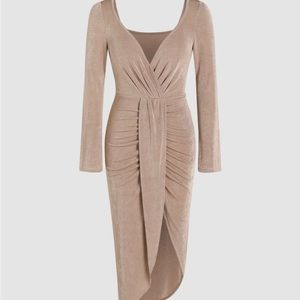 Ruched asymmetric hem slit dress